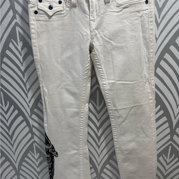 True Religion White Straight Leg Jeans With Sequence Eagle - Picture 6 of 11